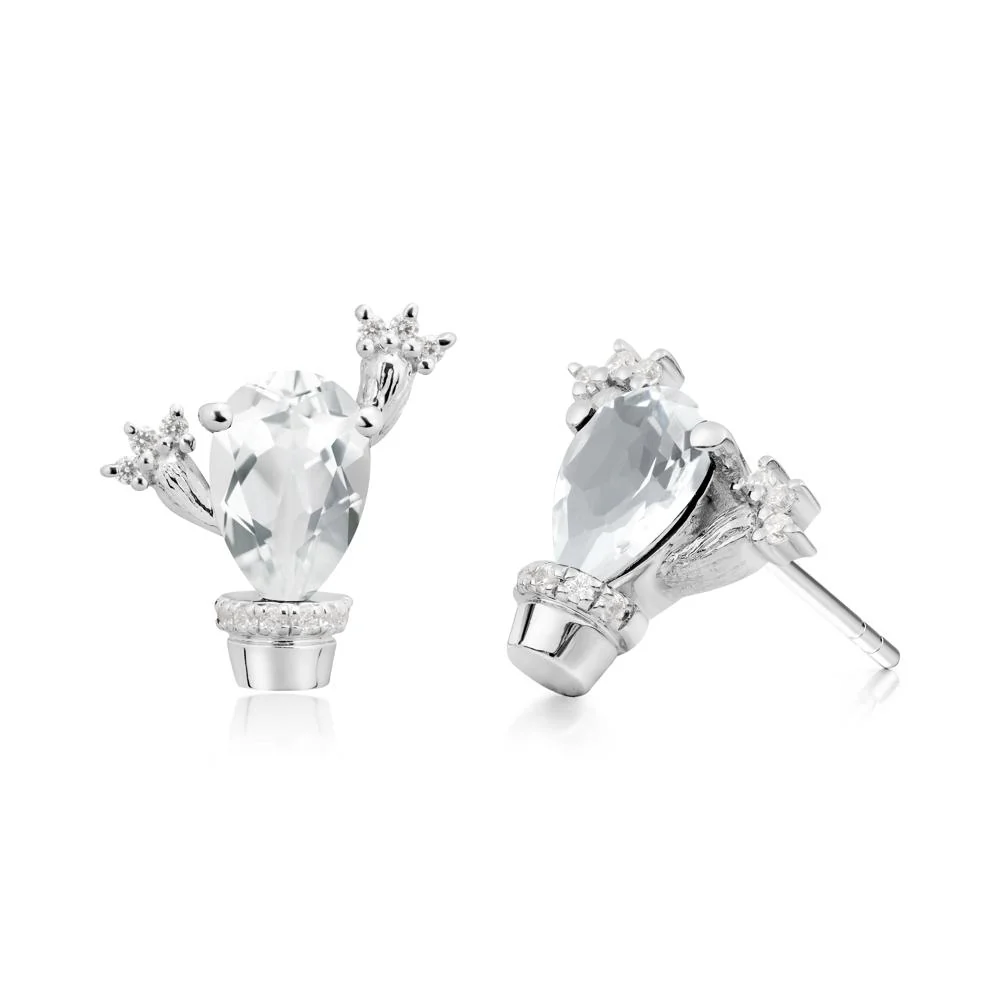 Pear Shaped White Topaz Cactus Stud Earrings - Image 7