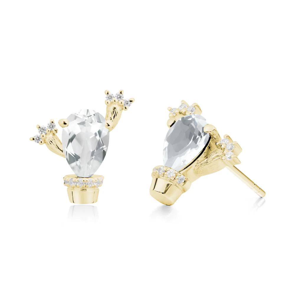 Pear Shaped White Topaz Cactus Stud Earrings - Image 9