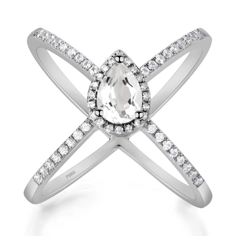 Pear Shaped White Topaz Criss Cross Ring - Image 3