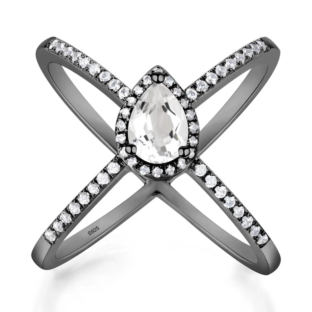 Pear Shaped White Topaz Criss Cross Ring - Image 4