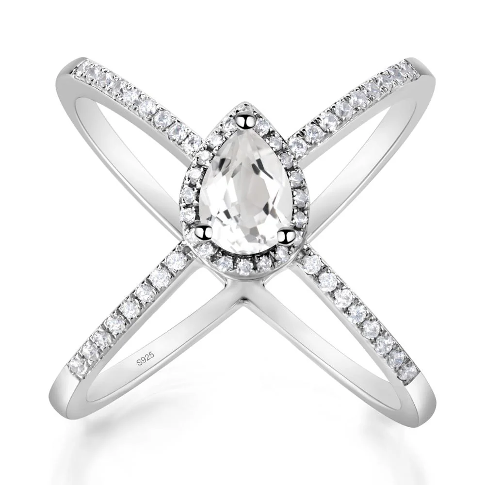 Pear Shaped White Topaz Criss Cross Ring - Image 7