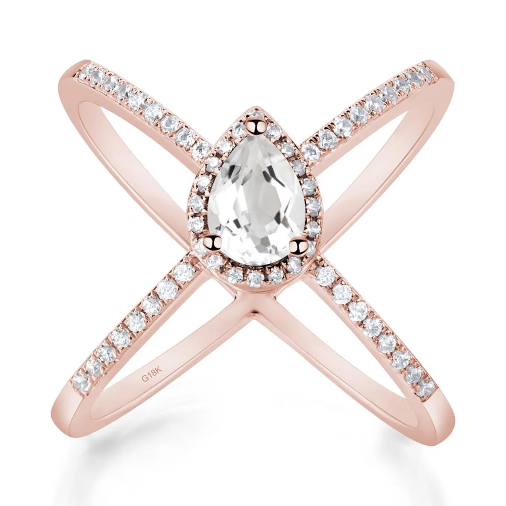 Pear Shaped White Topaz Criss Cross Ring - Image 9