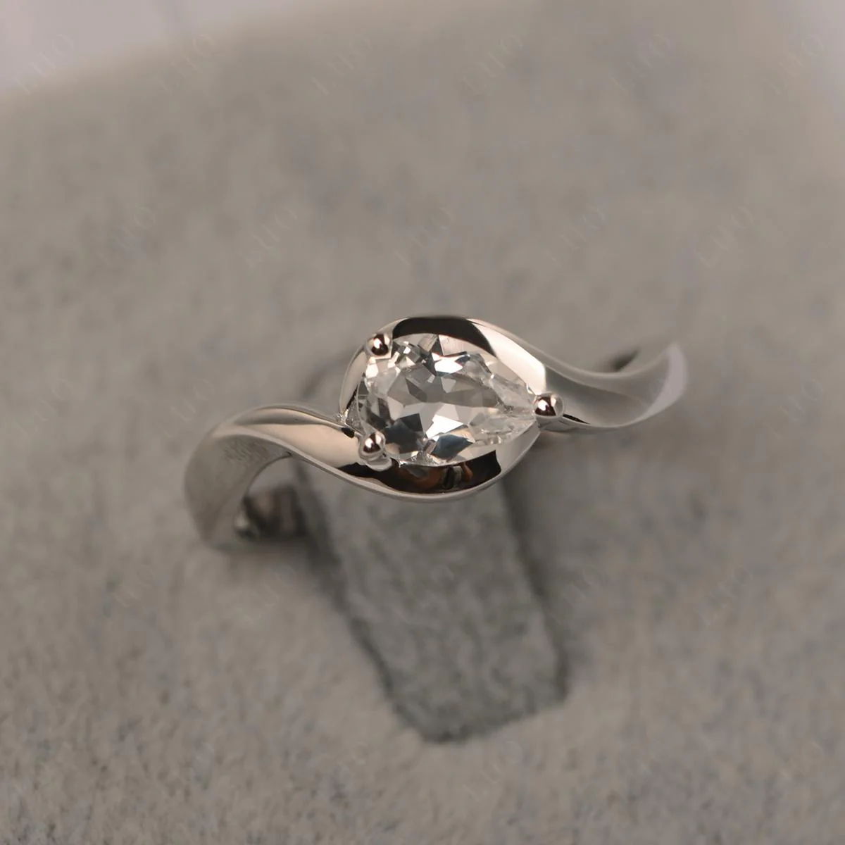 White Topaz Pear Solitaire Ring - Image 10