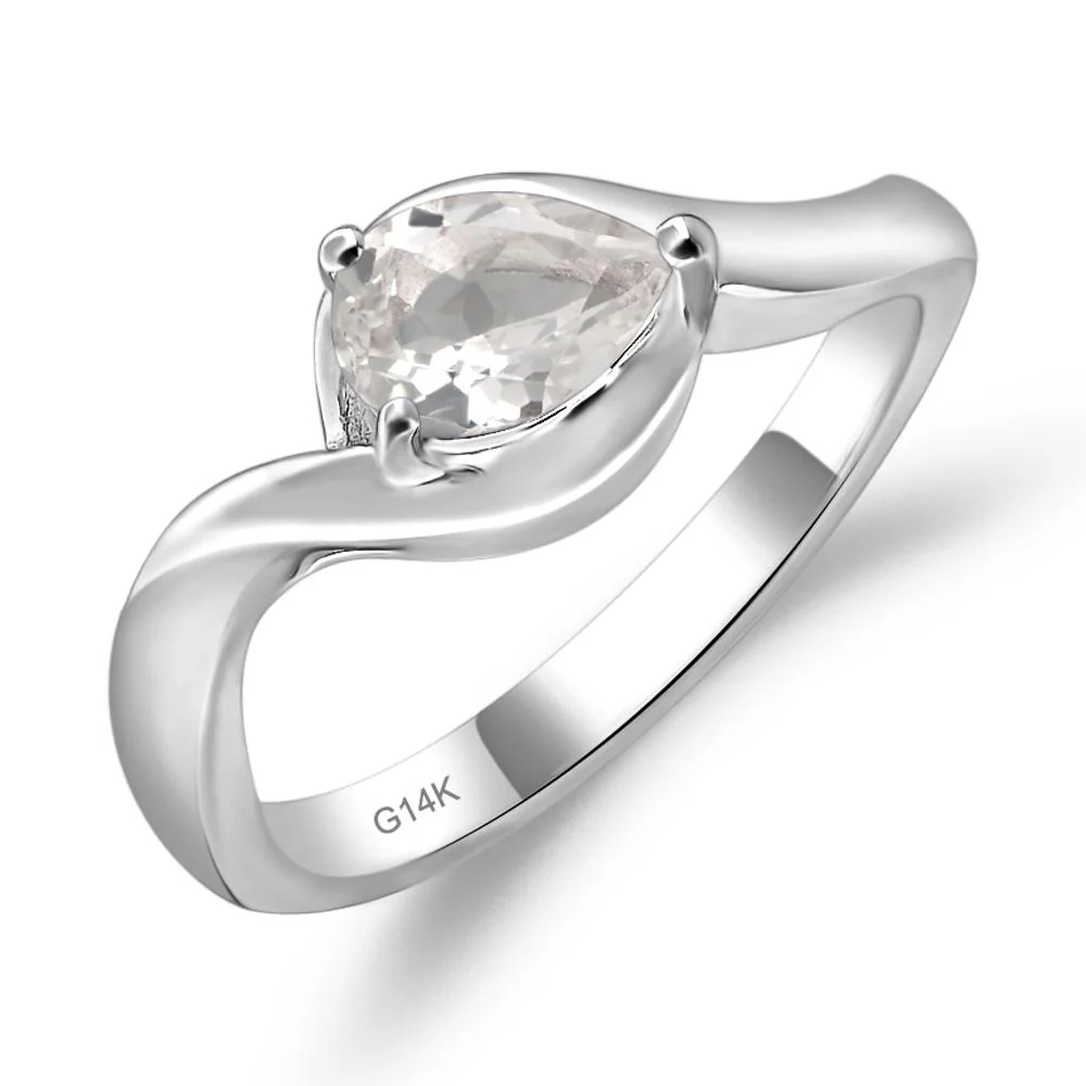 White Topaz Pear Solitaire Ring - Image 4