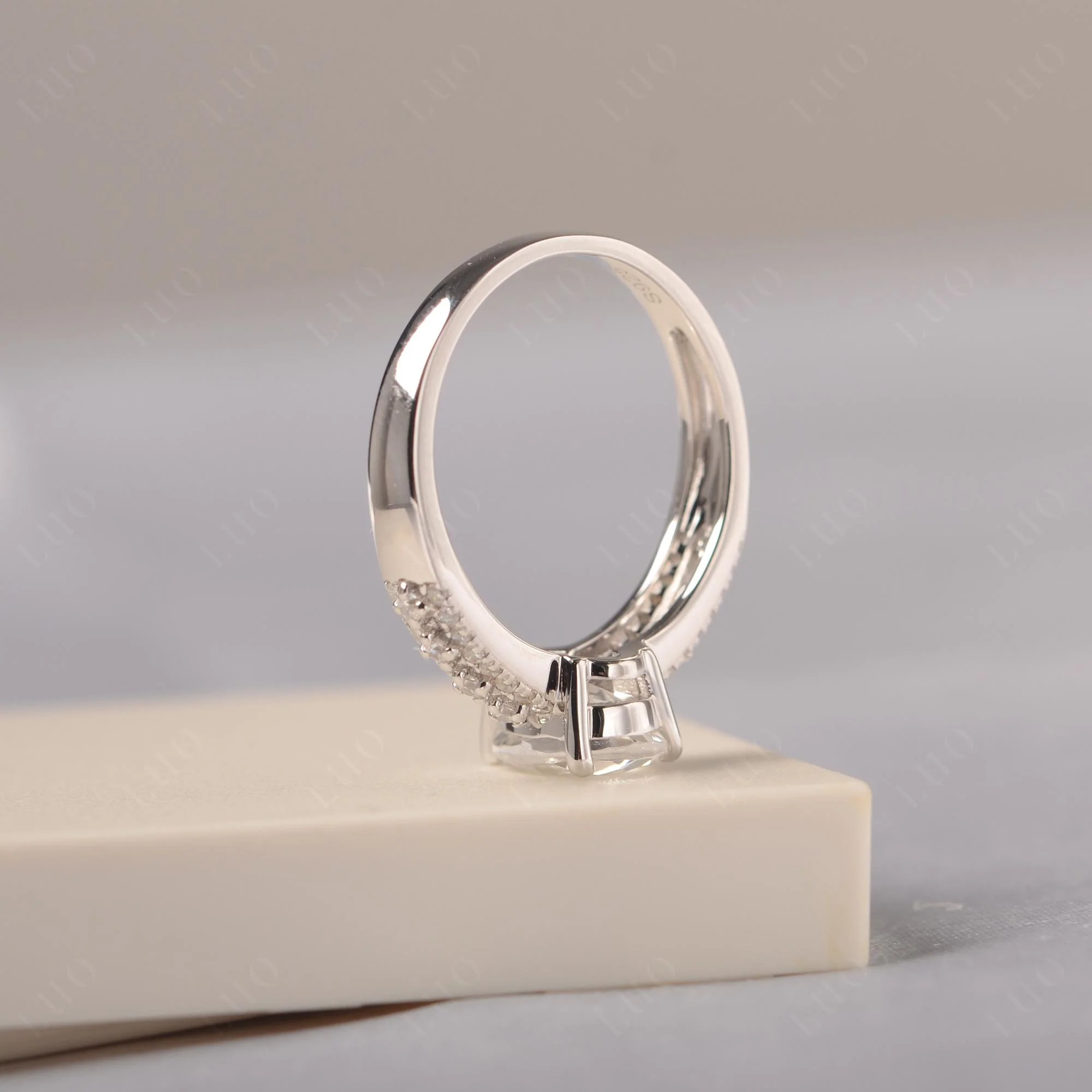 White Topaz Pear Shaped Promise Ring - Image 4