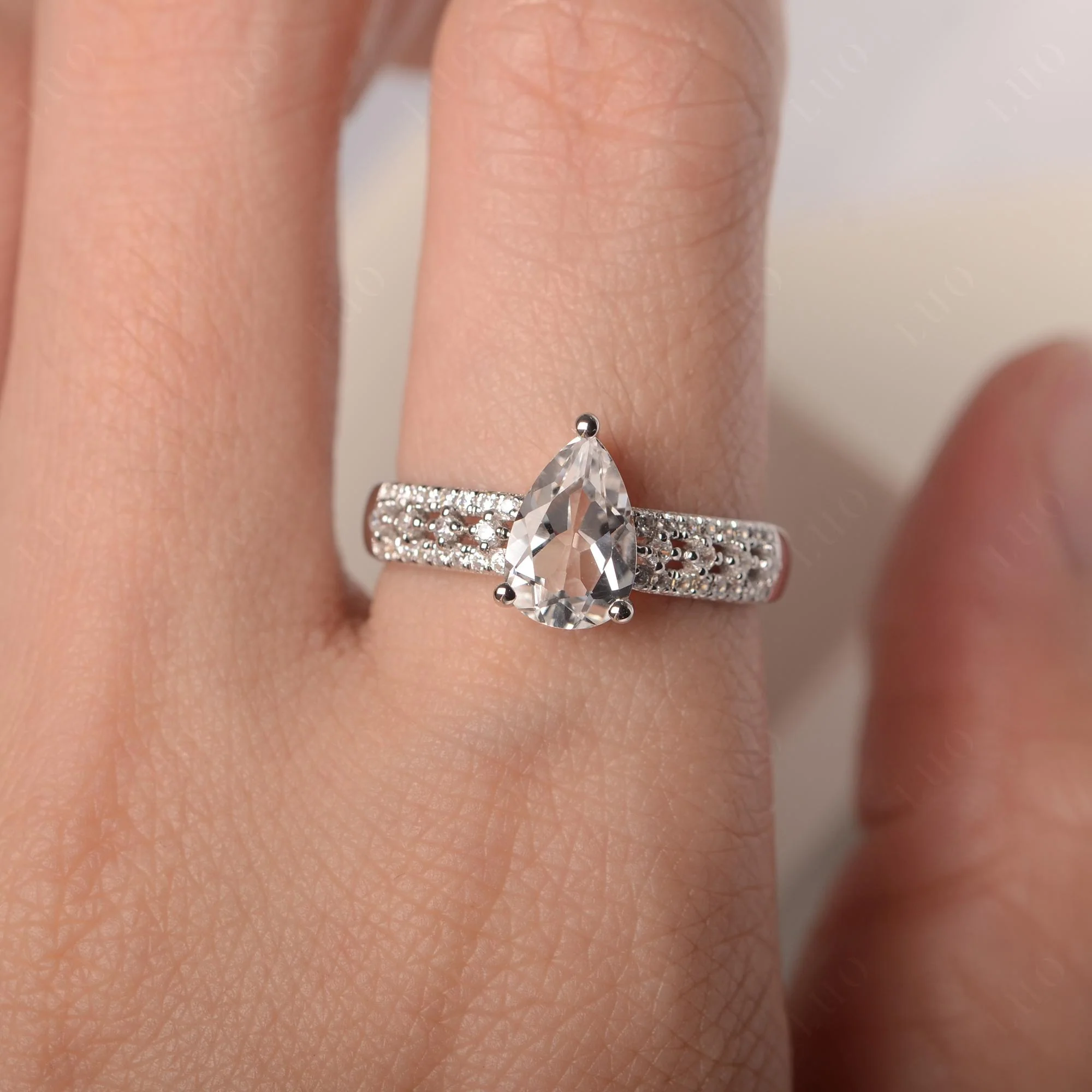 White Topaz Pear Shaped Promise Ring - Image 5