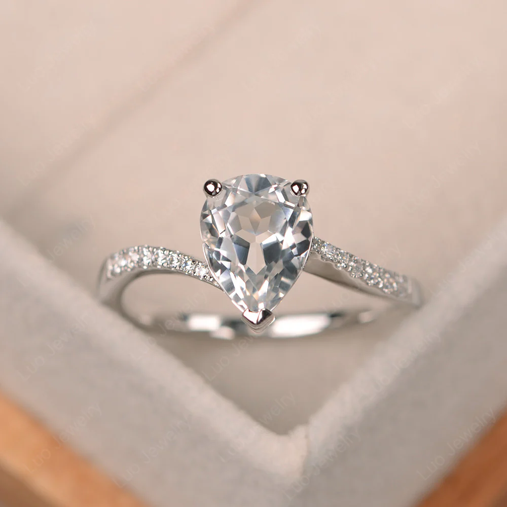 Pear Shaped White Topaz Bypass Ring