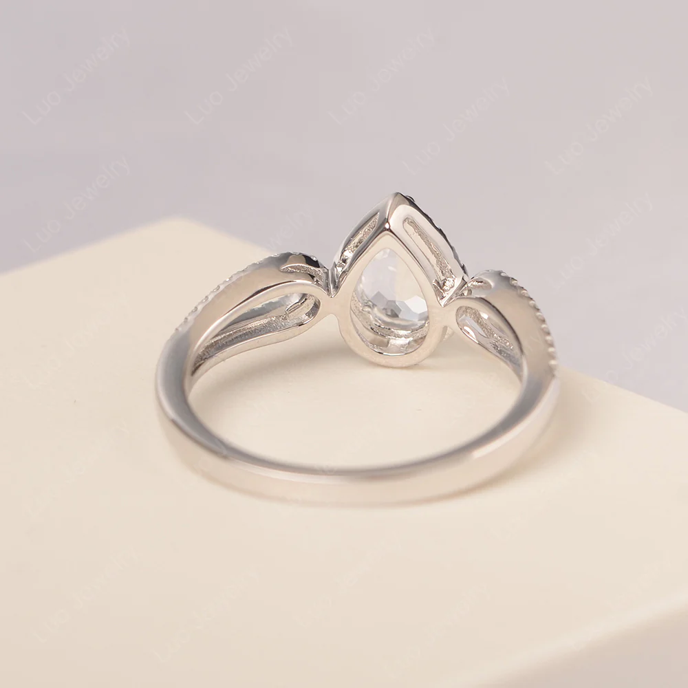 Pear Shaped White Topaz Halo Engagement Ring - Image 3