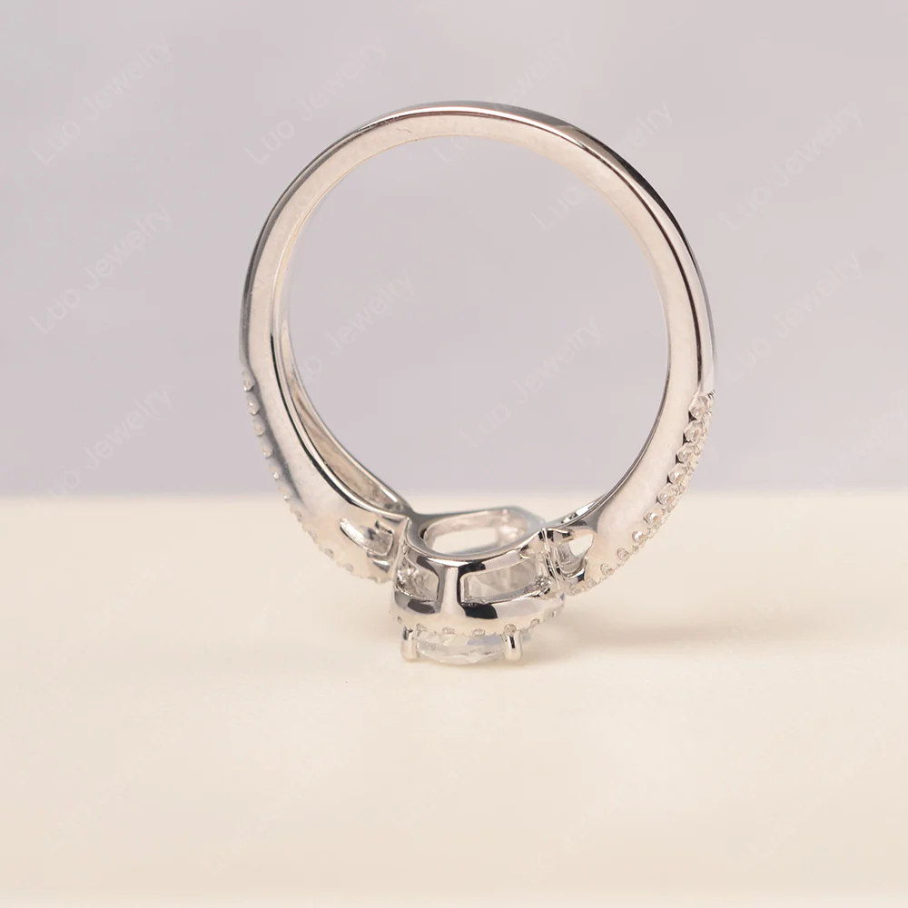 Pear Shaped White Topaz Halo Engagement Ring - Image 4