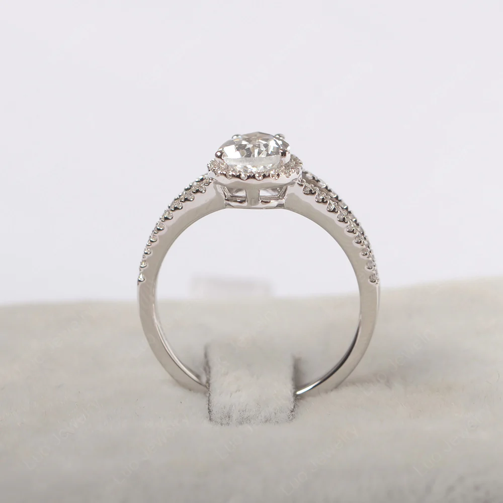 Pear Shaped White Topaz Halo Split Shank Ring - Image 3