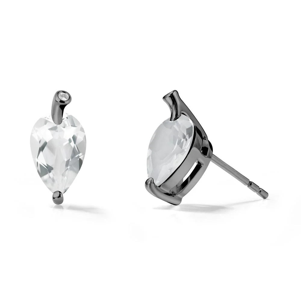Pear Shaped White Topaz Leaf Earrings - Image 8