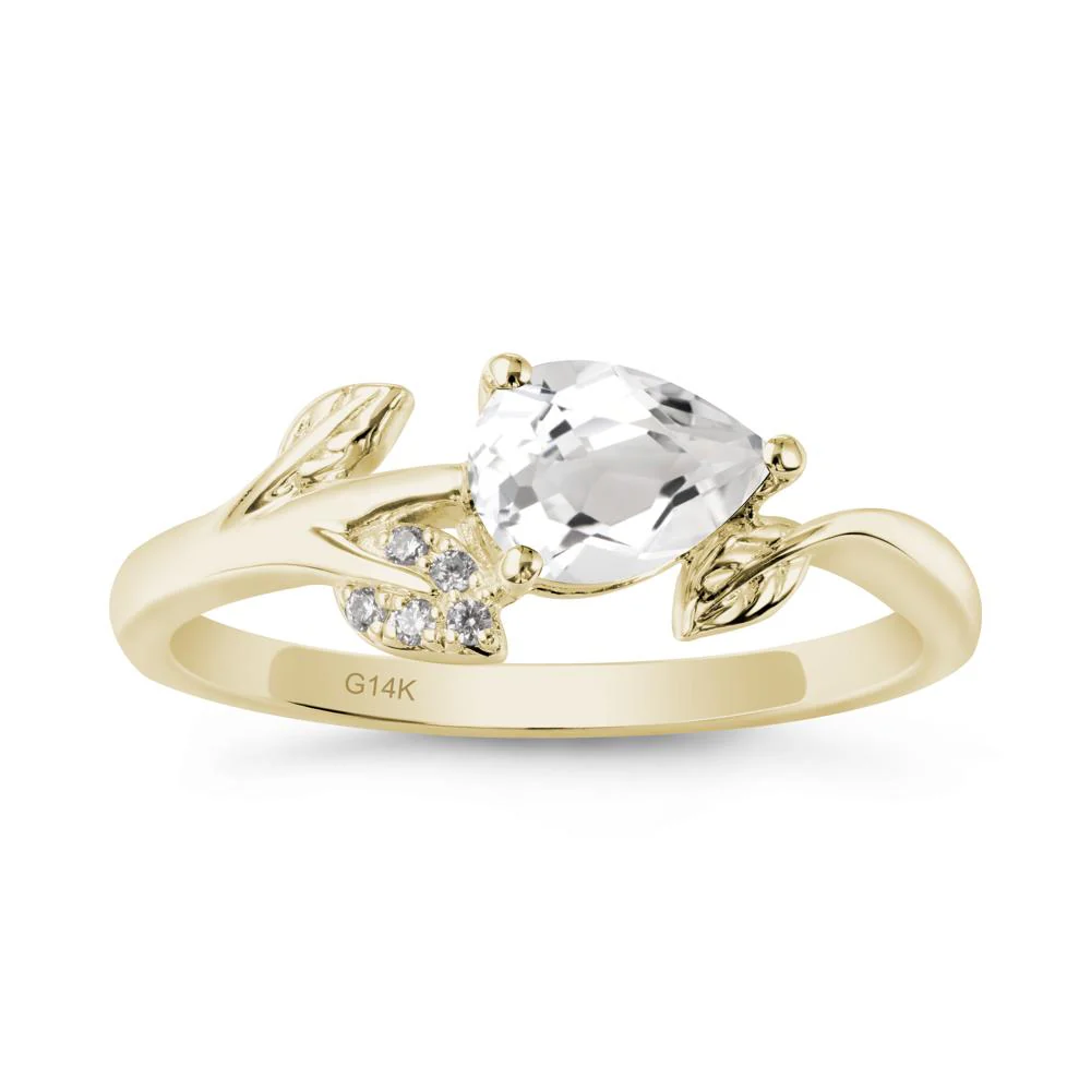 Pear Shaped White Topaz Leaf Ring - Image 4