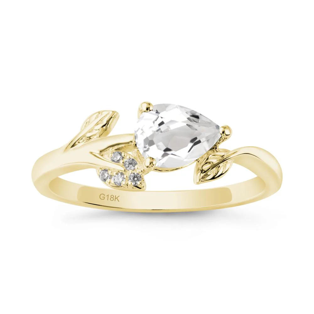 Pear Shaped White Topaz Leaf Ring - Image 7