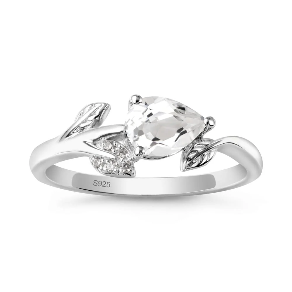 Pear Shaped White Topaz Leaf Ring - Image 9