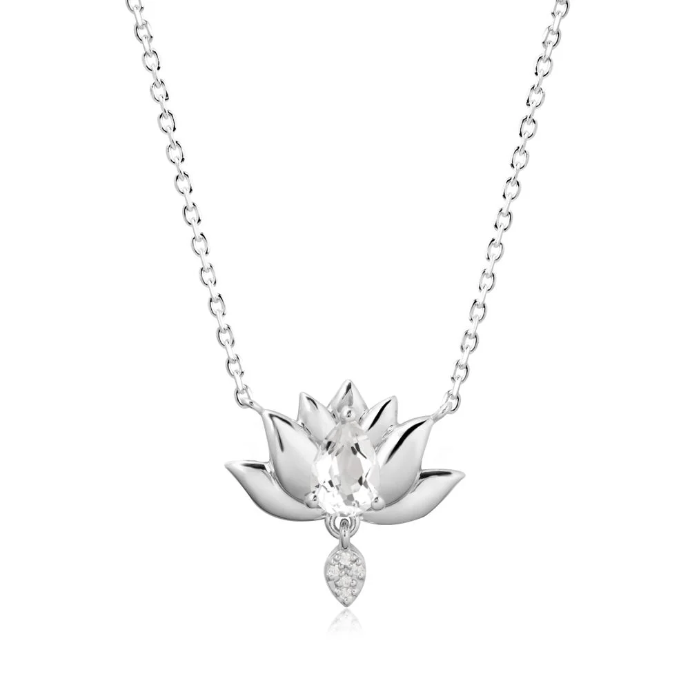 Pear Shaped White Topaz Lotus Flower Pendant - Image 5