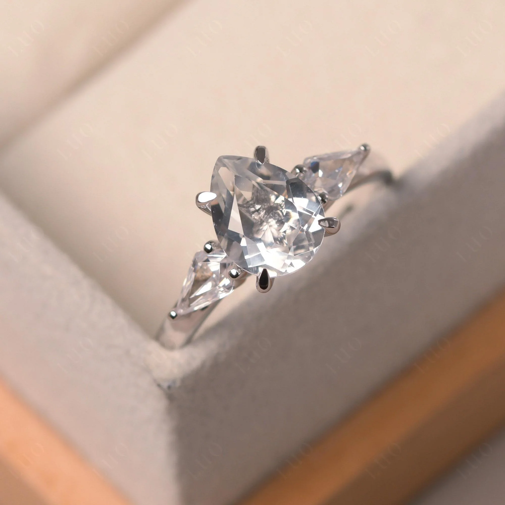 White Topaz Pear Three Stone Ring - Image 2