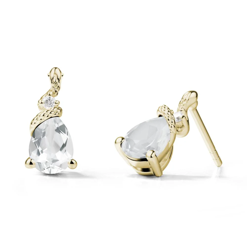 Pear Shaped White Topaz Stud Snake Earrings - Image 4