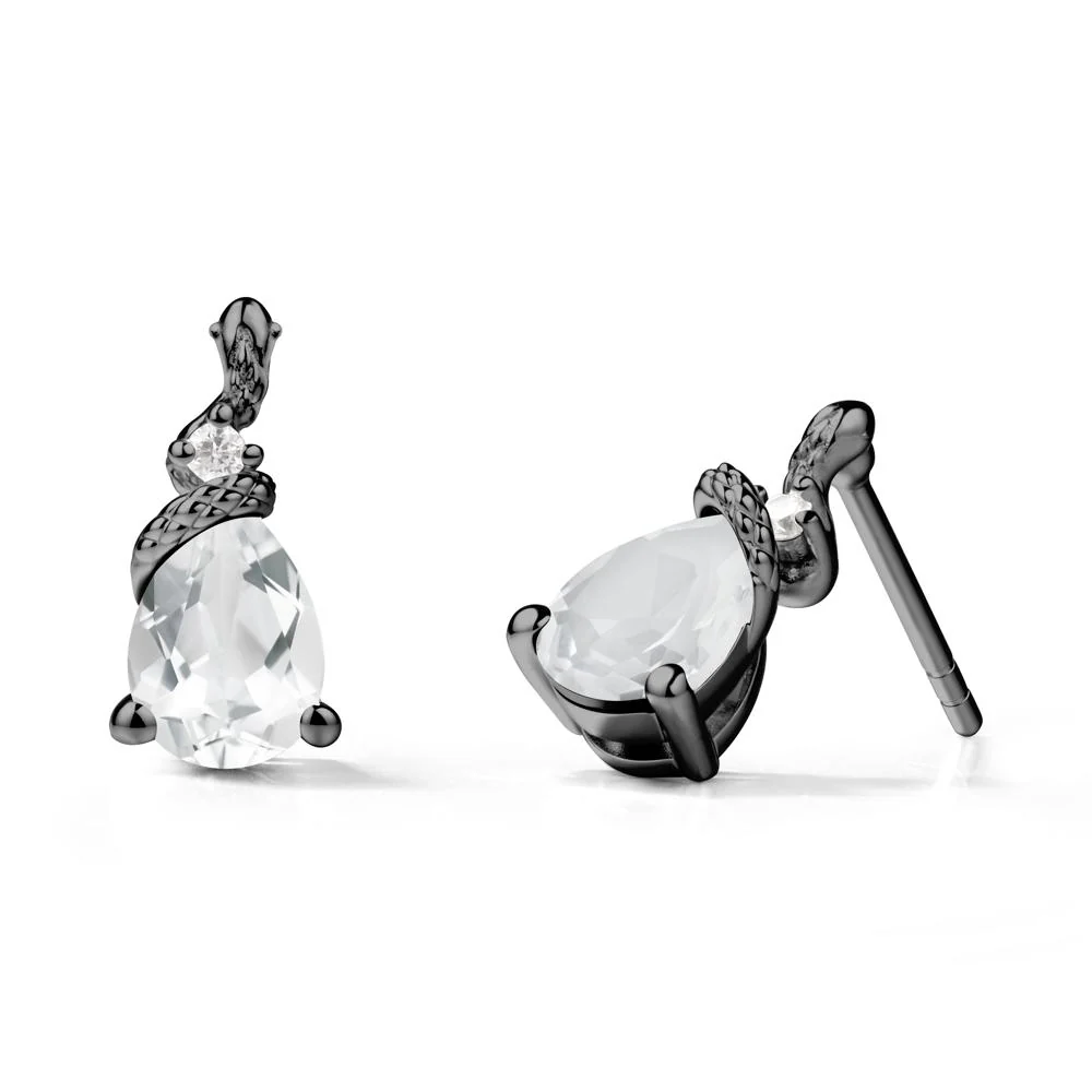 Pear Shaped White Topaz Stud Snake Earrings - Image 8