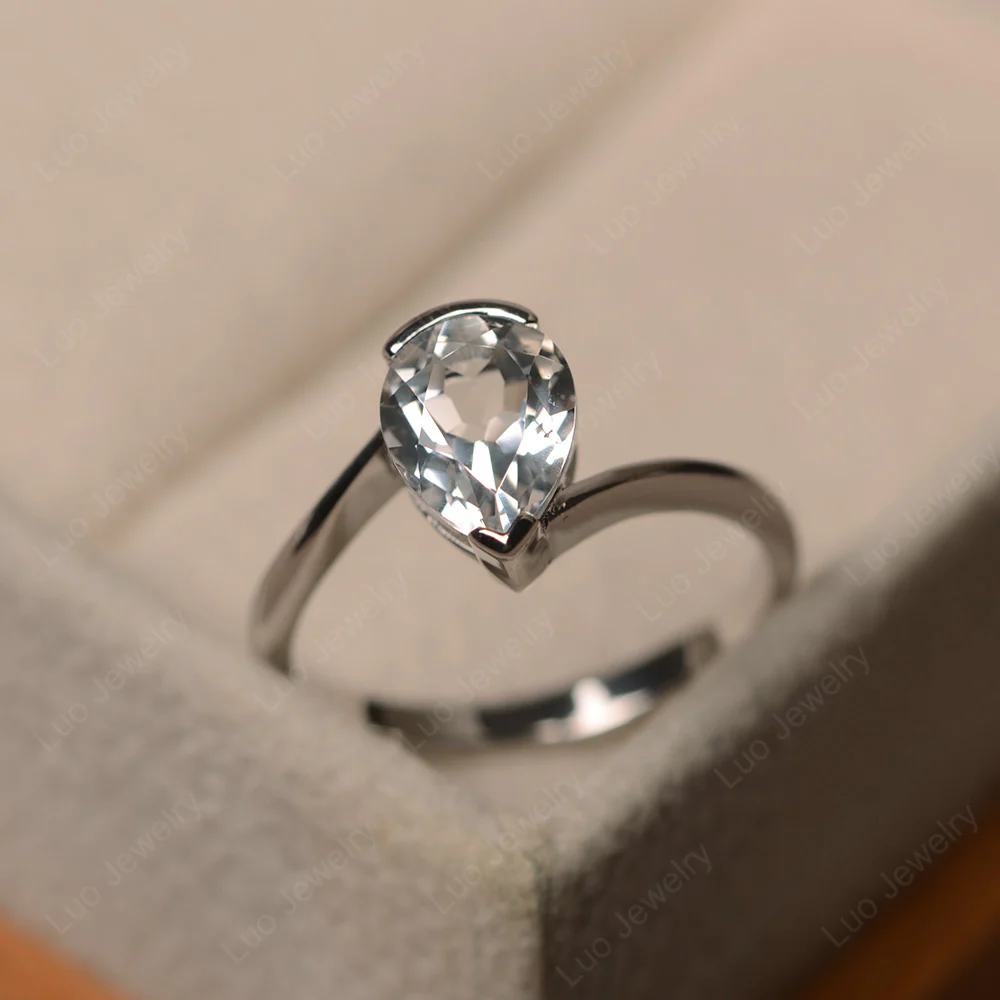 White Topaz Pear Bypass Ring
