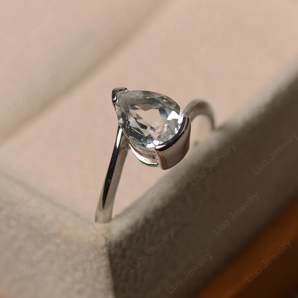 White Topaz Pear Bypass Ring - Image 3