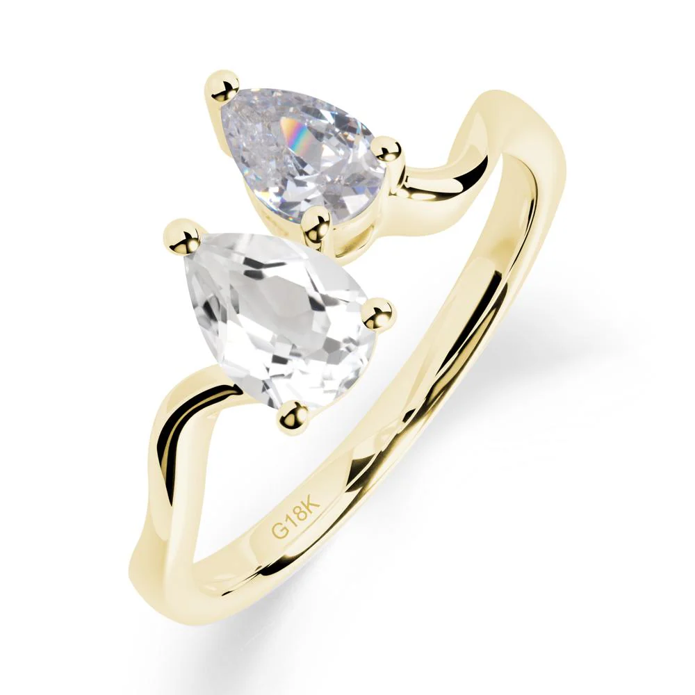 Pear Shaped White Topaz Toi Et Moi Ring - Image 6