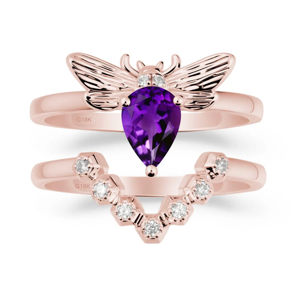 Pear Shapped Amethyst Bee Ring Set - Image 4