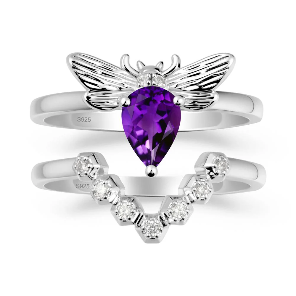 Pear Shapped Amethyst Bee Ring Set - Image 9