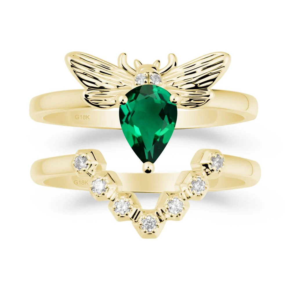 Pear Shapped Emerald Bee Ring Set - Image 6