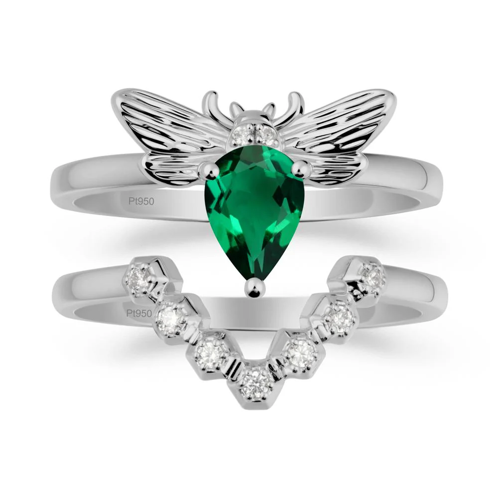 Pear Shapped Emerald Bee Ring Set - Image 8