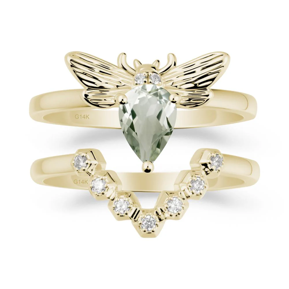 Pear Shapped Green Amethyst Bee Ring Set - Image 3
