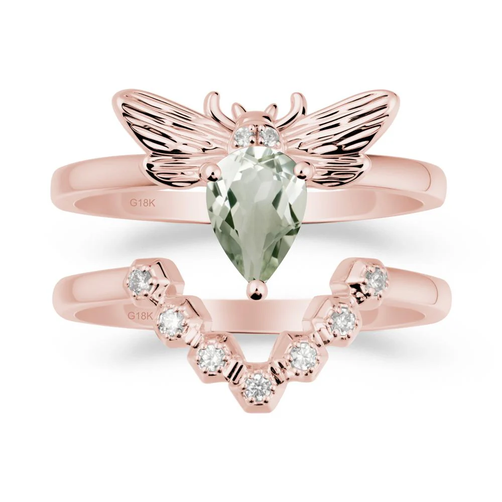 Pear Shapped Green Amethyst Bee Ring Set - Image 4
