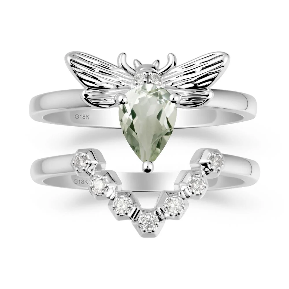 Pear Shapped Green Amethyst Bee Ring Set - Image 5
