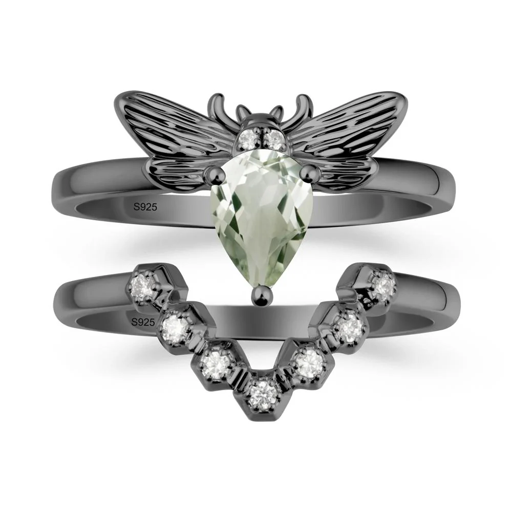 Pear Shapped Green Amethyst Bee Ring Set - Image 7