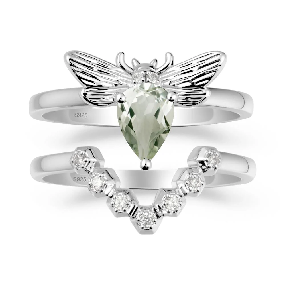 Pear Shapped Green Amethyst Bee Ring Set - Image 9
