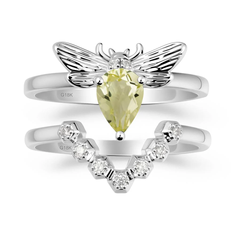 Pear Shapped Lemon Quartz Bee Ring Set - Image 5
