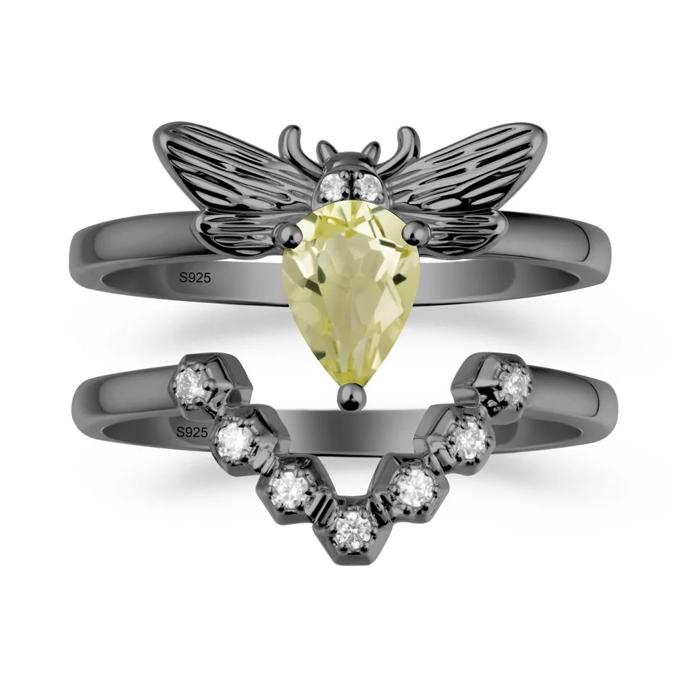 Pear Shapped Lemon Quartz Bee Ring Set - Image 7