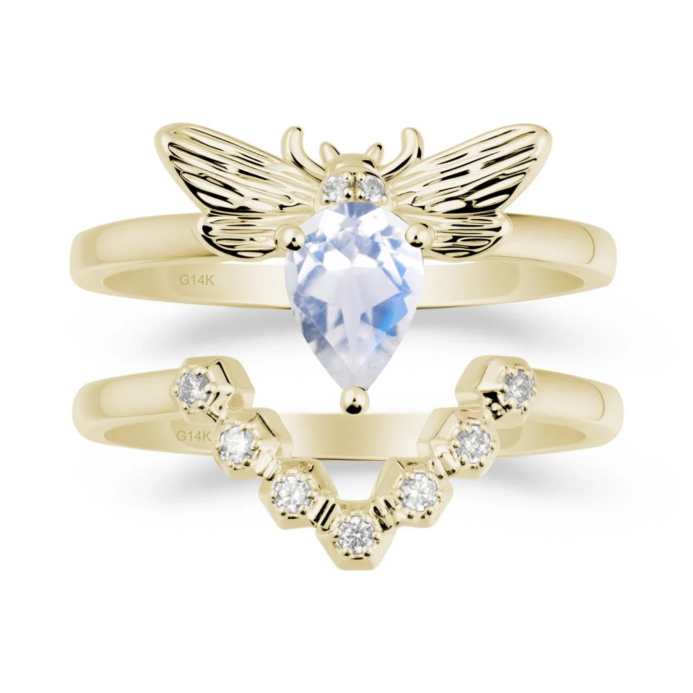 Pear Shapped Moonstone Bee Ring Set - Image 3
