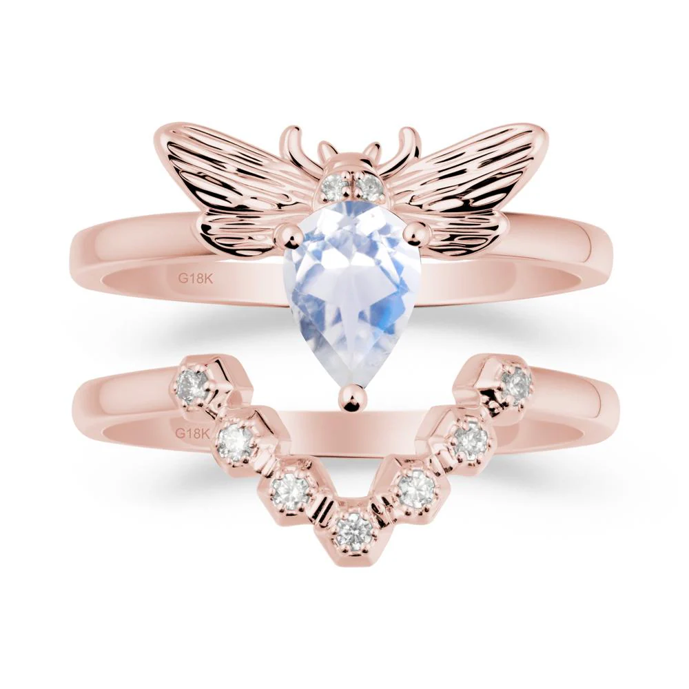 Pear Shapped Moonstone Bee Ring Set - Image 4