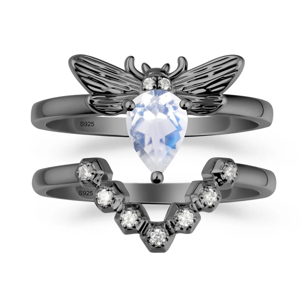 Pear Shapped Moonstone Bee Ring Set - Image 7