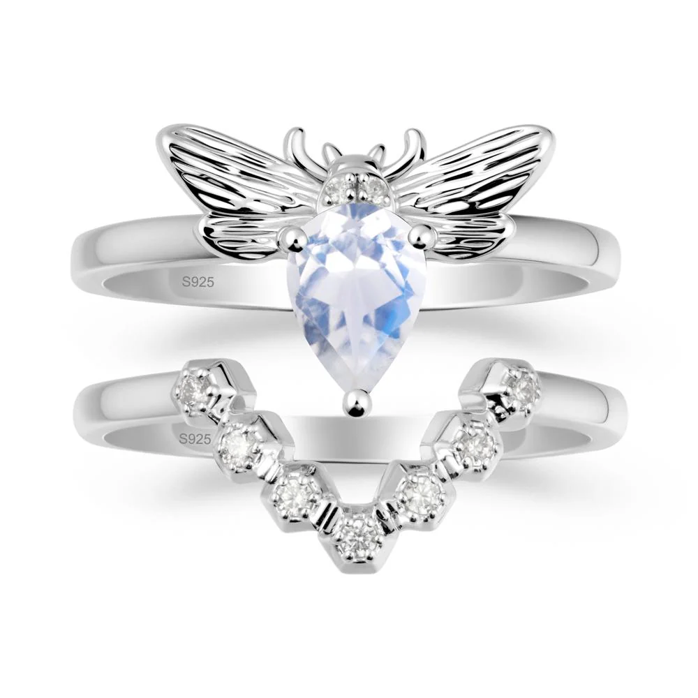 Pear Shapped Moonstone Bee Ring Set - Image 9