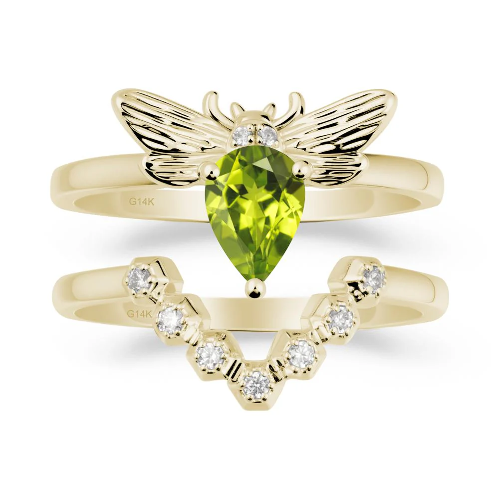 Pear Shapped Peridot Bee Ring Set - Image 3