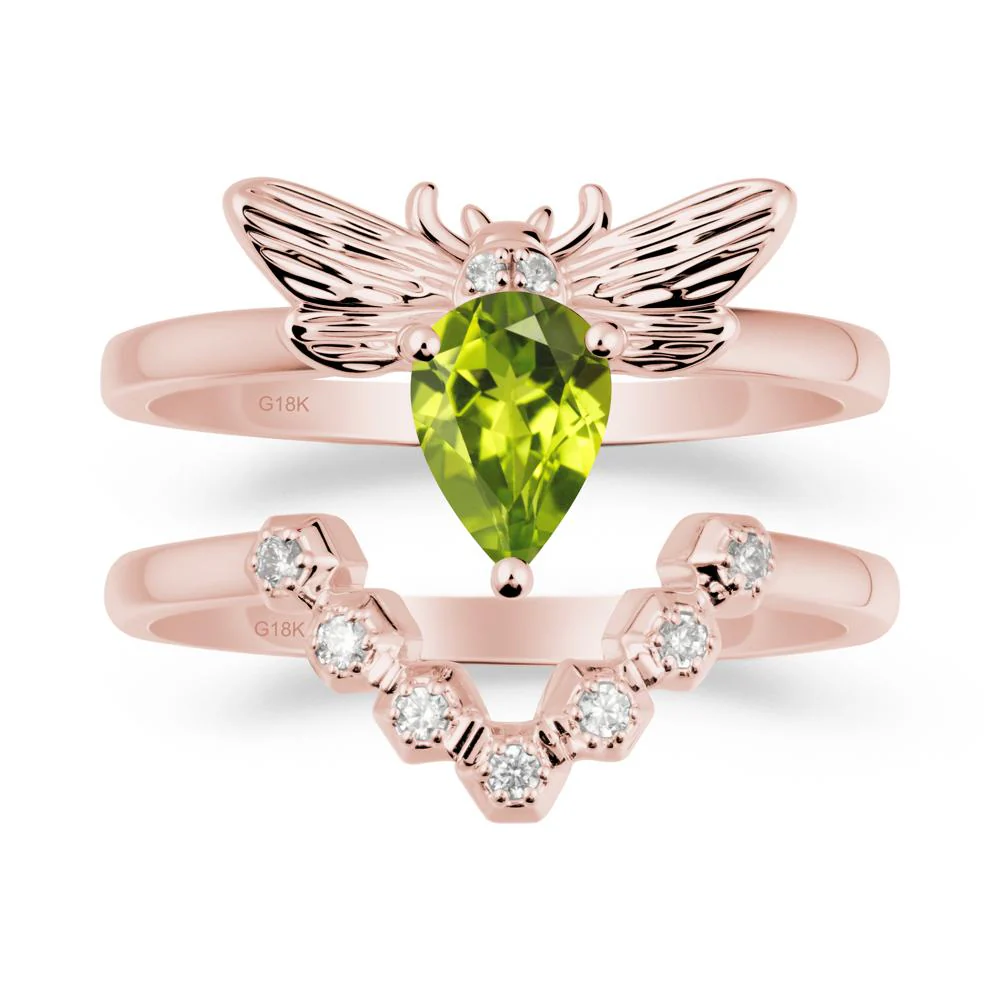 Pear Shapped Peridot Bee Ring Set - Image 4
