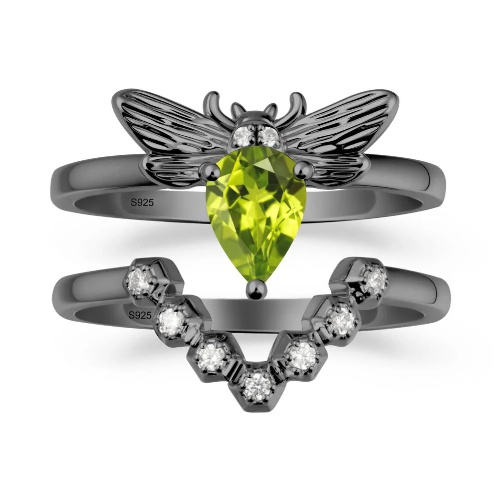 Pear Shapped Peridot Bee Ring Set - Image 7