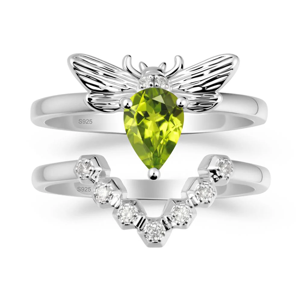 Pear Shapped Peridot Bee Ring Set - Image 9