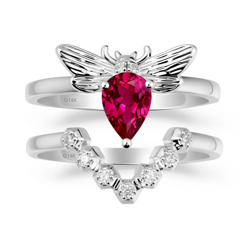 Pear Shapped Ruby Bee Ring Set - Image 2