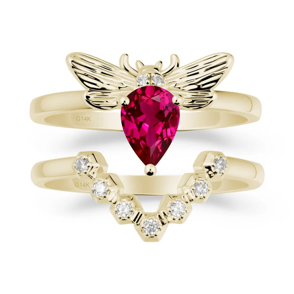Pear Shapped Ruby Bee Ring Set - Image 3
