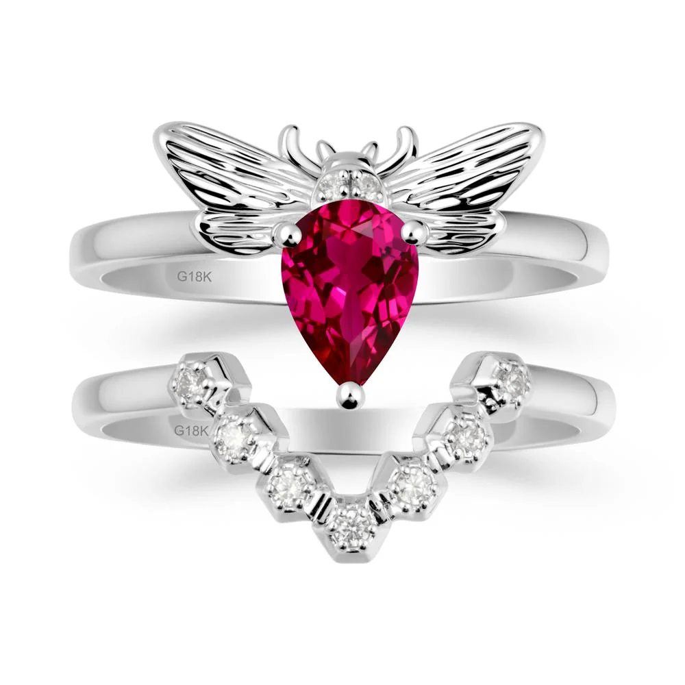 Pear Shapped Ruby Bee Ring Set - Image 5