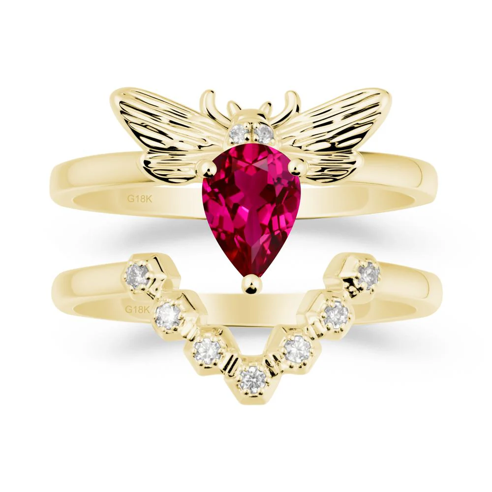 Pear Shapped Ruby Bee Ring Set - Image 6