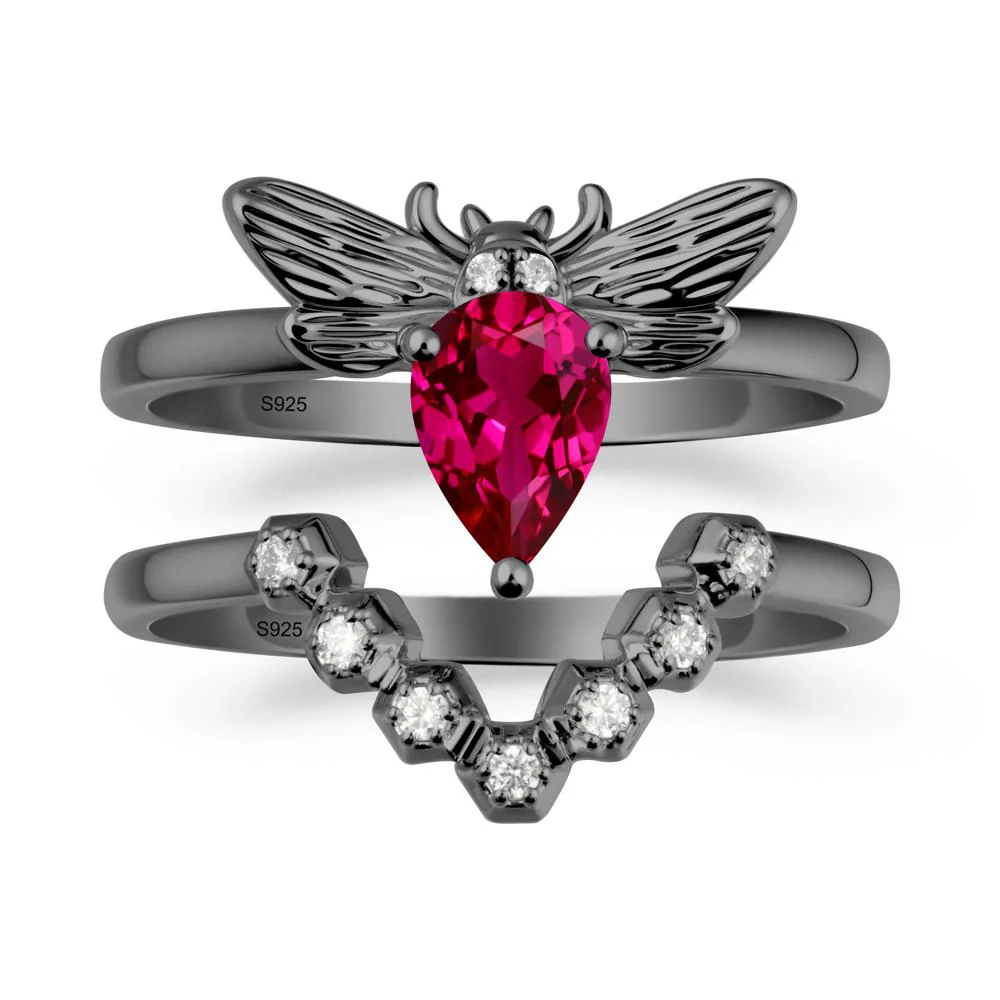 Pear Shapped Ruby Bee Ring Set - Image 7