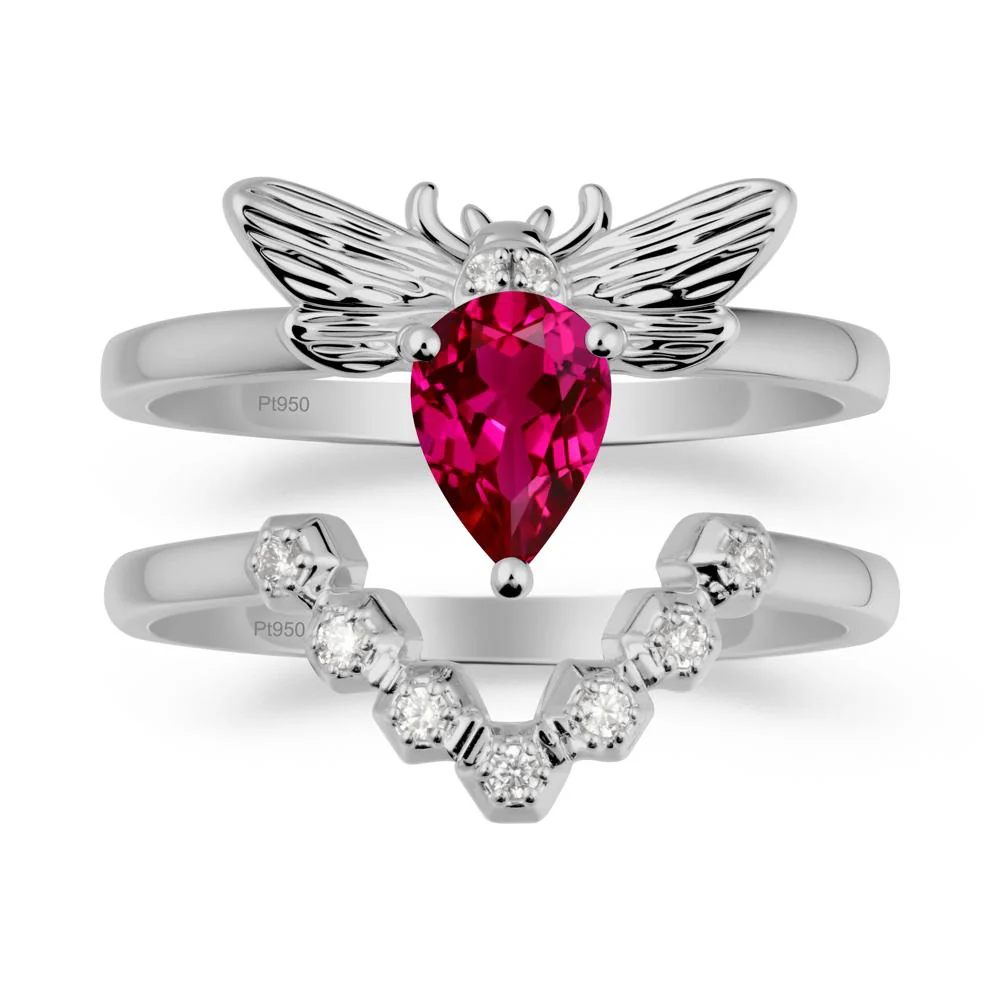 Pear Shapped Ruby Bee Ring Set - Image 8